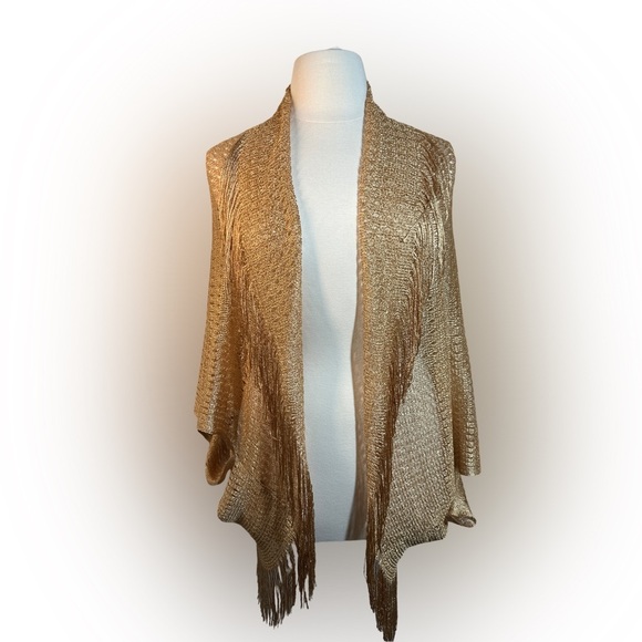 Other - NEW Crochet Gold Metallic Kimono Shawl Cover Up